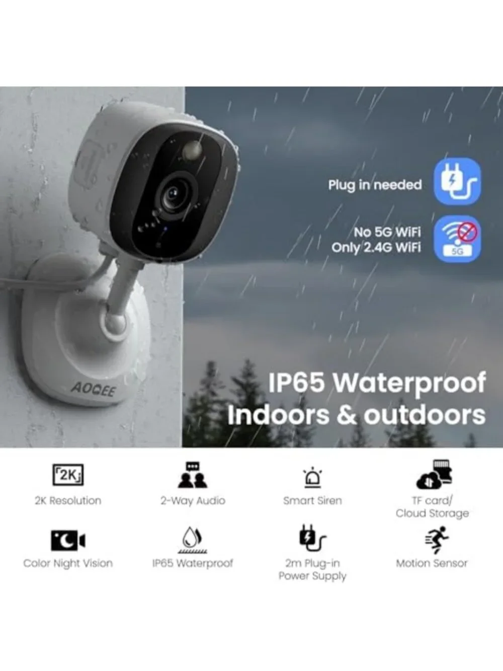 2K Indoor/Outdoor Security Camera, IP65 Waterproof, Night Vision, 4-Pack